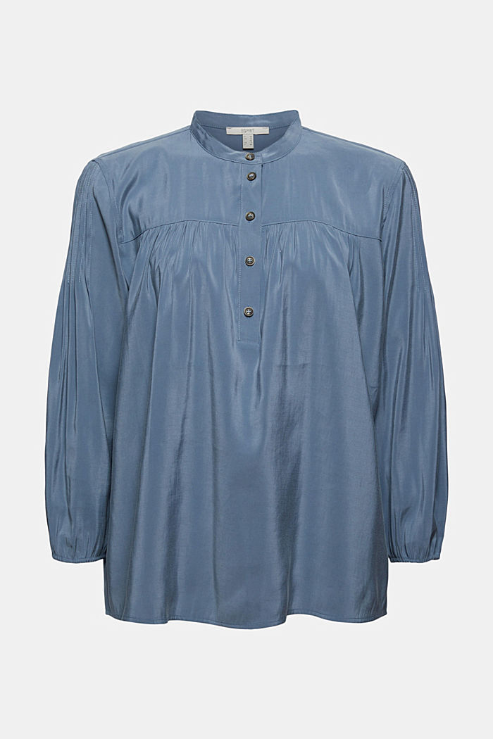 Shiny Henley blouse with LENZING™ ECOVERO™, GREY BLUE, overview