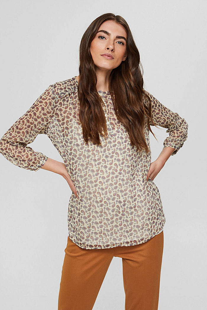 Chiffon blouse with a paisley print and undershirt, OFF WHITE, detail image number 0
