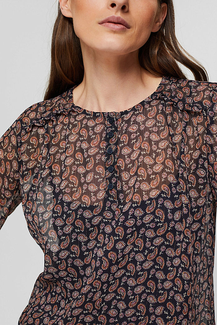 Chiffon blouse with a paisley print and undershirt, NAVY, detail image number 2