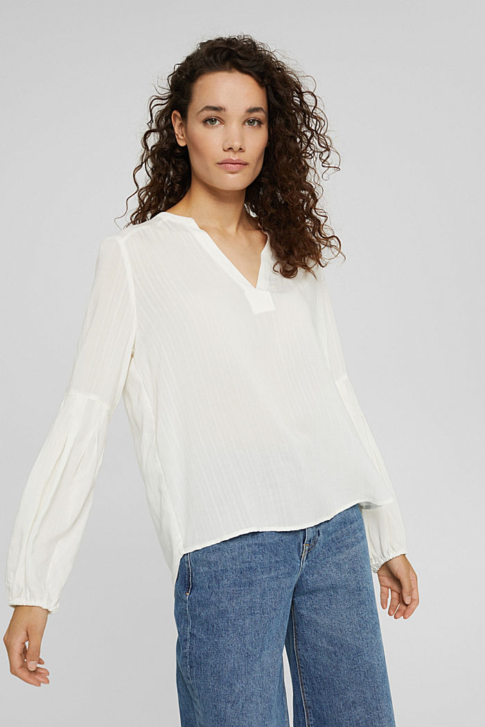 Blouse with textured stripes, LENZING™ ECOVERO™, OFF WHITE, detail image number 0