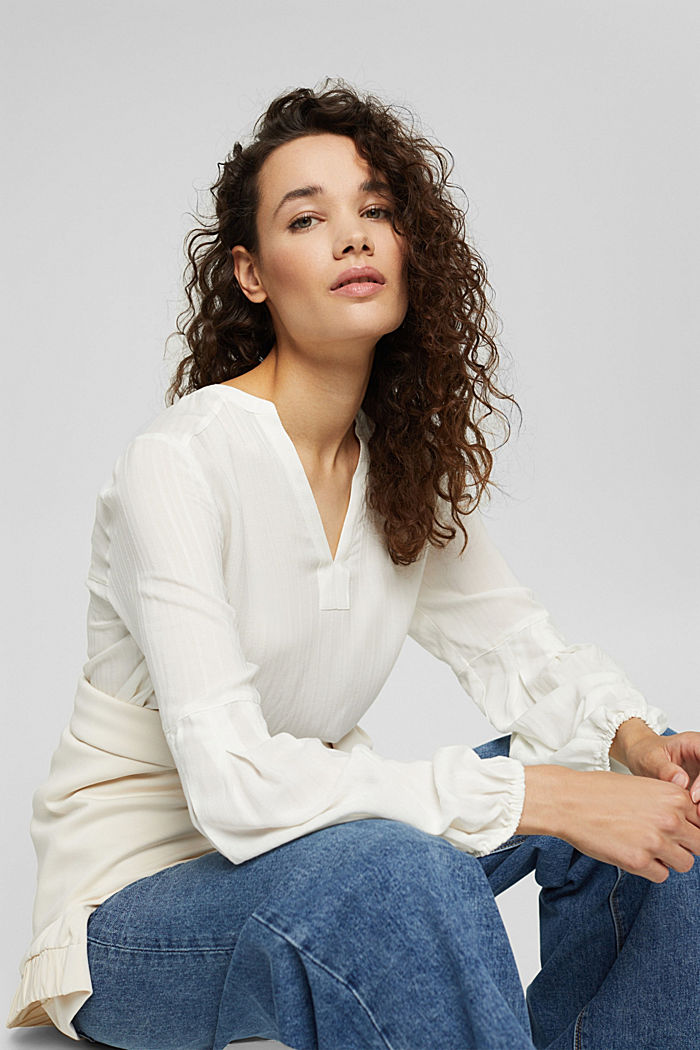 Blouse with textured stripes, LENZING™ ECOVERO™, OFF WHITE, detail image number 5
