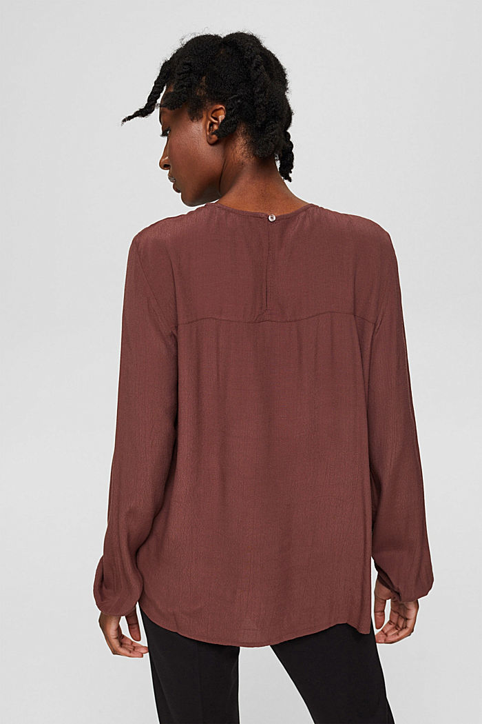 Crêpe blouse with pintucks, in LENZING™ ECOVERO™, RUST BROWN, detail image number 3