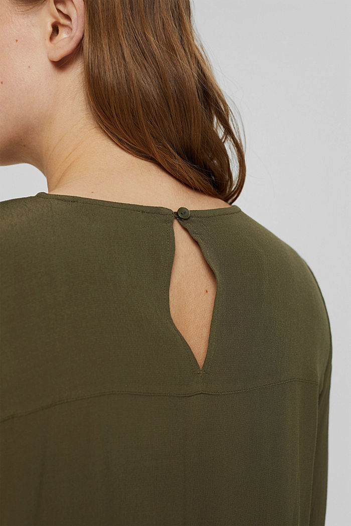 Crêpe blouse with pintucks, in LENZING™ ECOVERO™, DARK KHAKI, detail image number 5