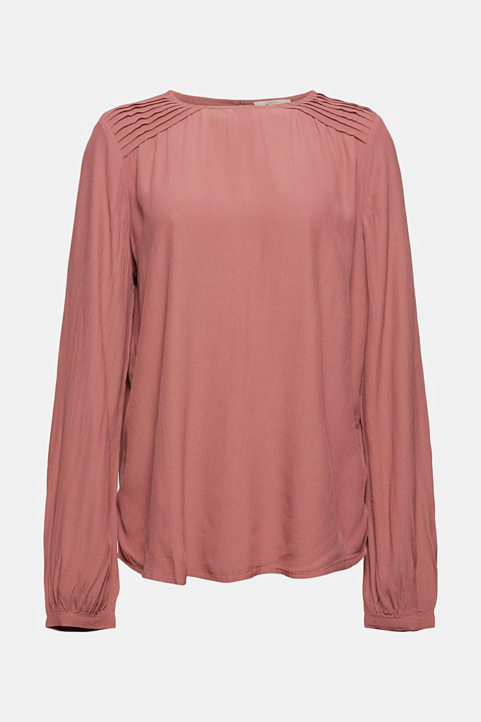 Crêpe blouse with pintucks, in LENZING™ ECOVERO™, DARK OLD PINK, detail image number 8