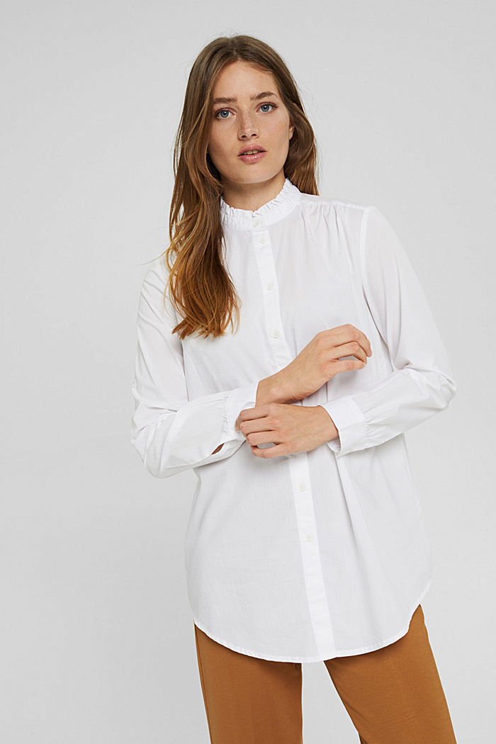 Longline blouse with frilled collar, cotton