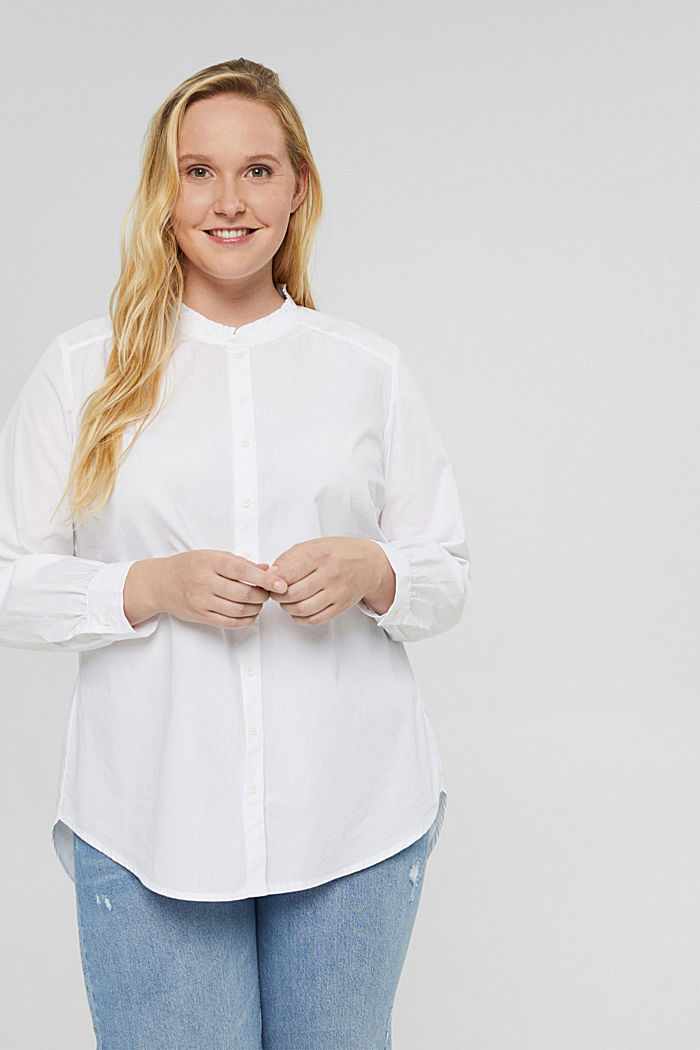 CURVY long shirt blouse with a frilled collar, WHITE, detail image number 0