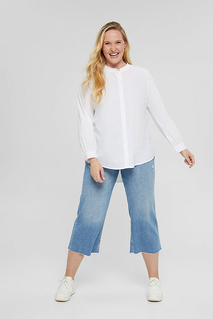 CURVY long shirt blouse with a frilled collar