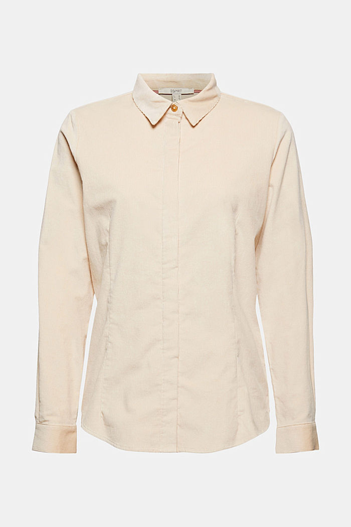 Bluzka koszulowa z drobno prążkowanego sztruksu z bawełny i streczu, SAND, detail image number 5
