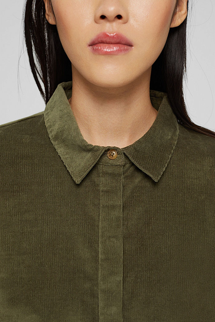Needlecord shirt blouse made of stretch cotton, DARK KHAKI, detail image number 2