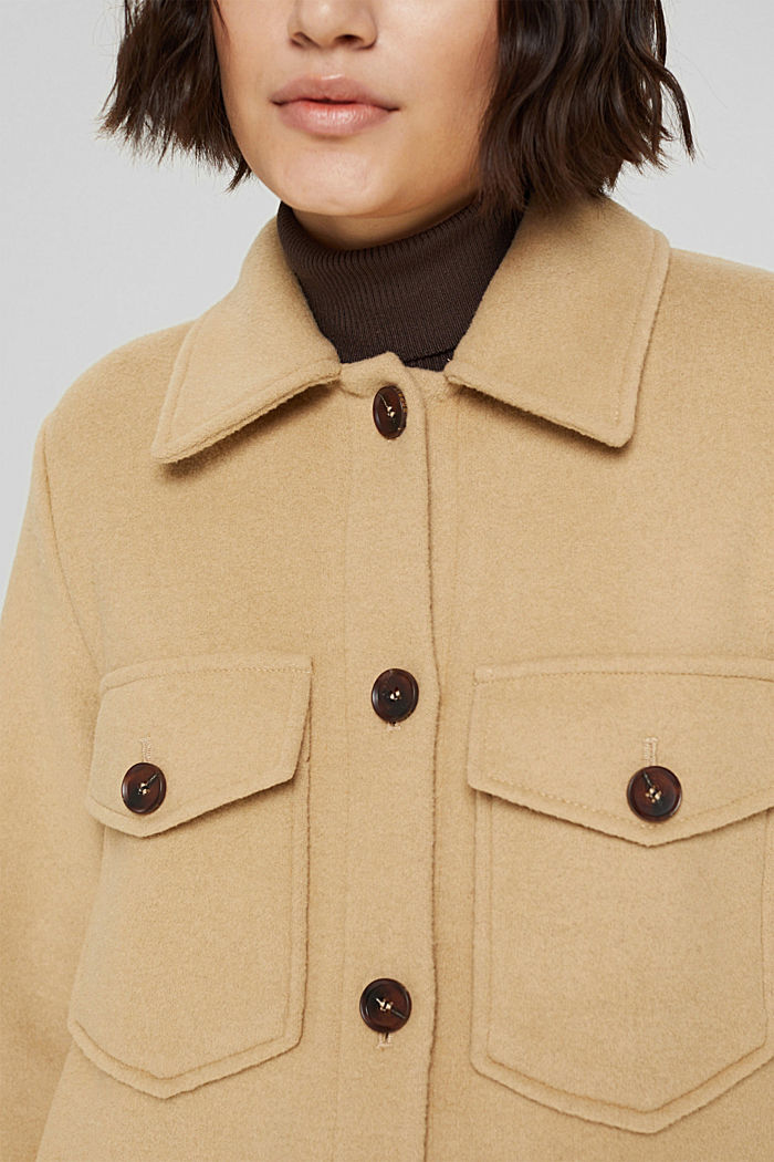 Blended wool shirt jacket, SAND, detail image number 2