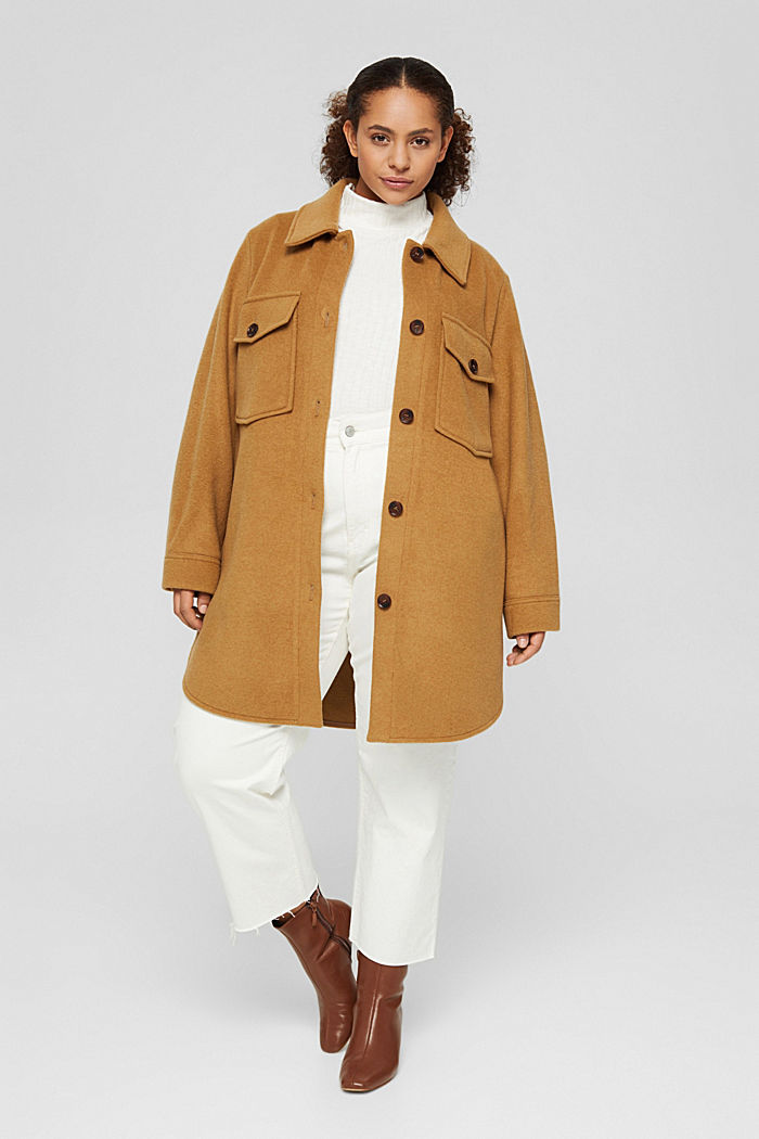 CURVY oversized shacket with wool, CAMEL, overview