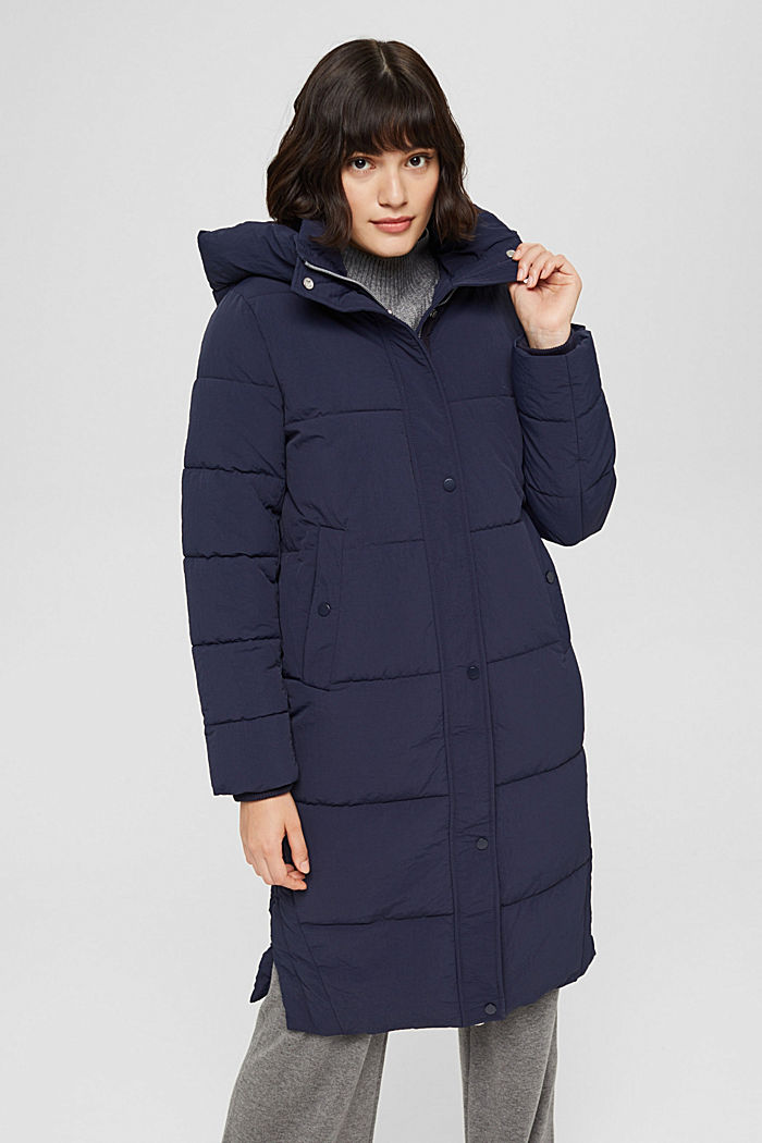 Recycled: textured quilted coat, NAVY, detail image number 0
