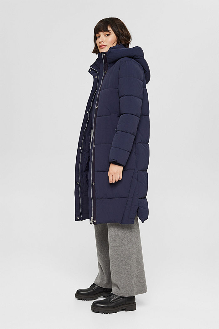 Recycled: textured quilted coat, NAVY, detail image number 1
