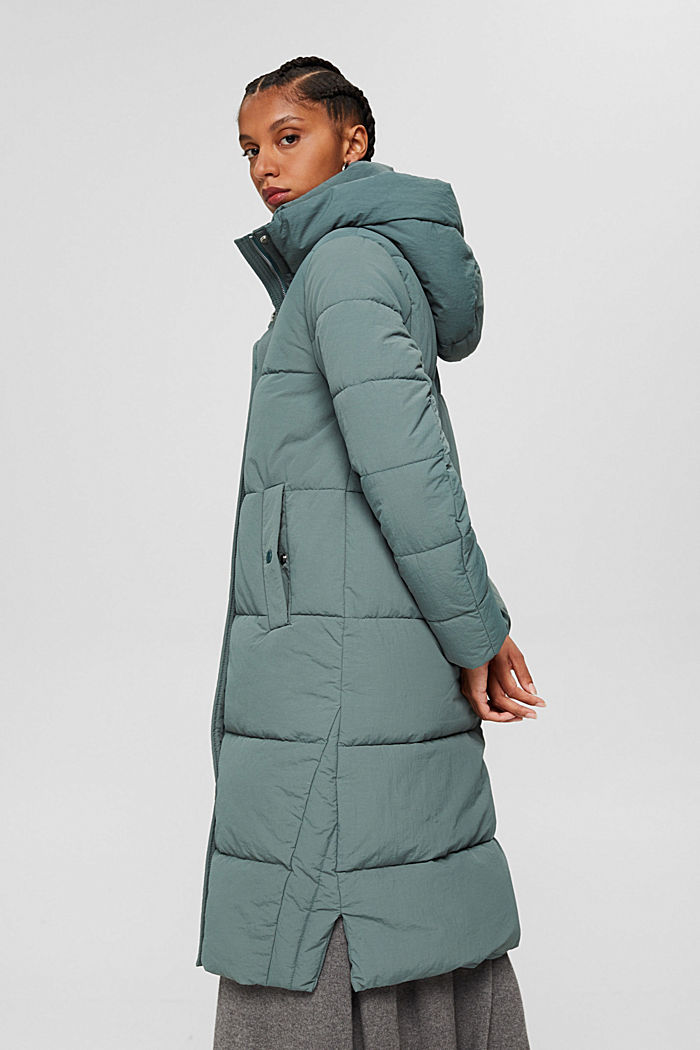 Recycled: textured quilted coat, TEAL BLUE, detail image number 4