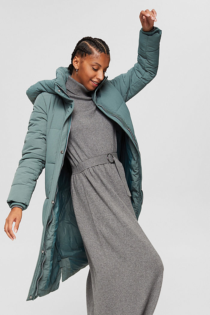 Recycled: textured quilted coat, TEAL BLUE, overview