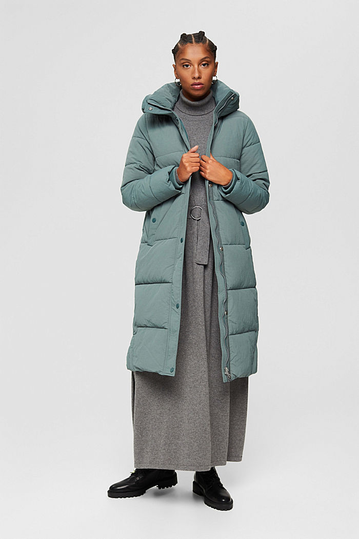 Recycled: textured quilted coat, TEAL BLUE, detail image number 6