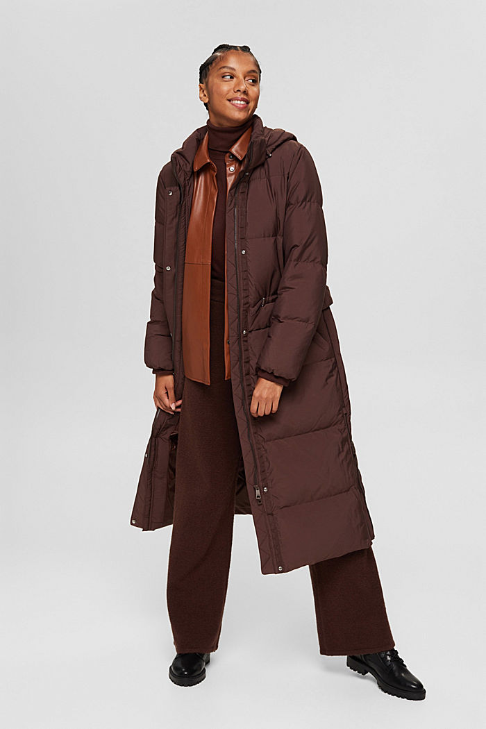 Recycled: quilted coat with down, RUST BROWN, overview