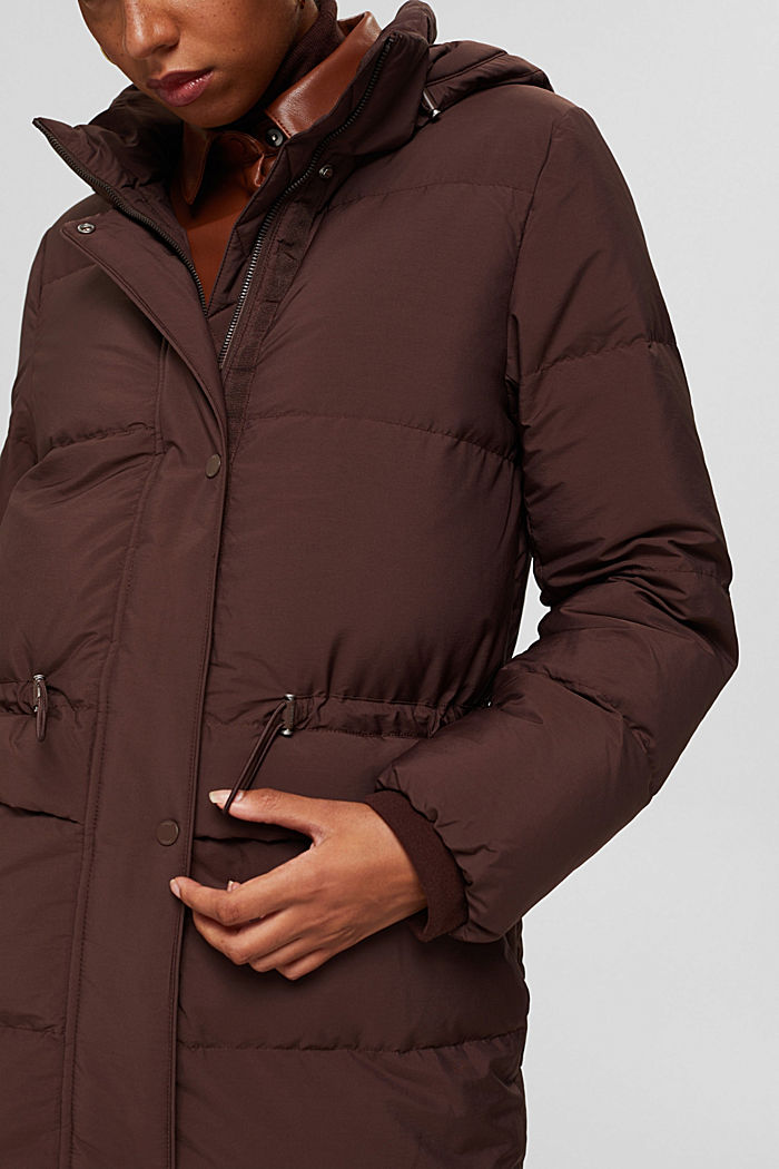 Gerecycled: gewatteerde mantel met dons, RUST BROWN, detail image number 2
