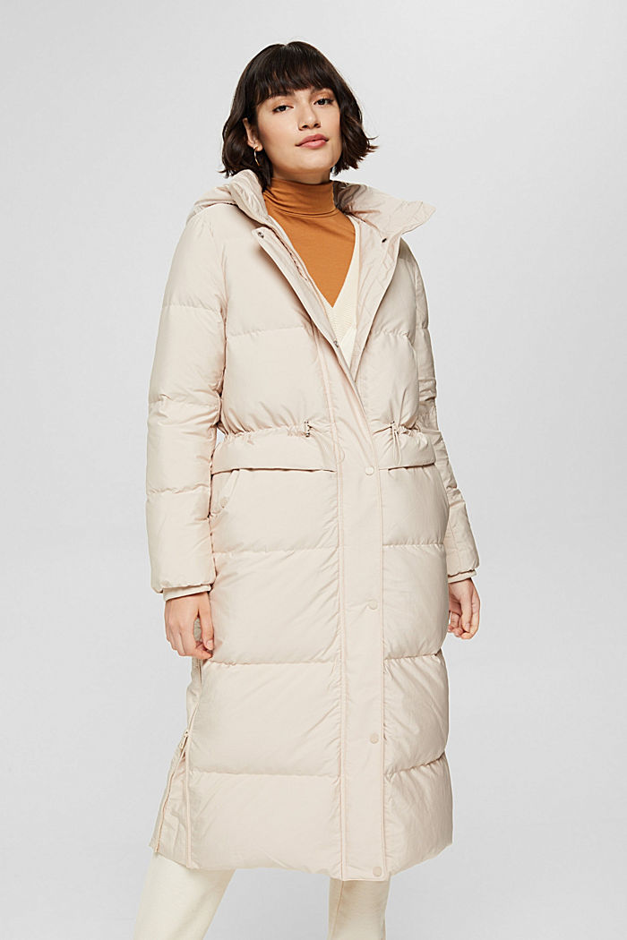 Recycled: quilted coat with down, CREAM BEIGE, overview