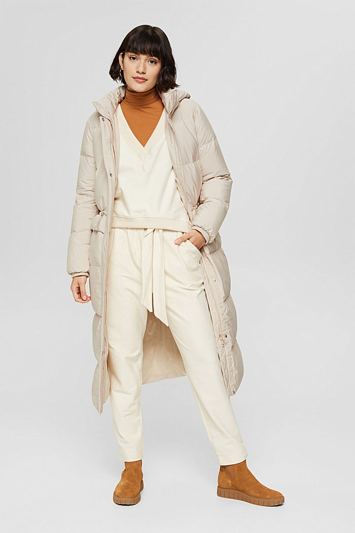 Recycled: quilted coat with down, CREAM BEIGE, detail image number 1