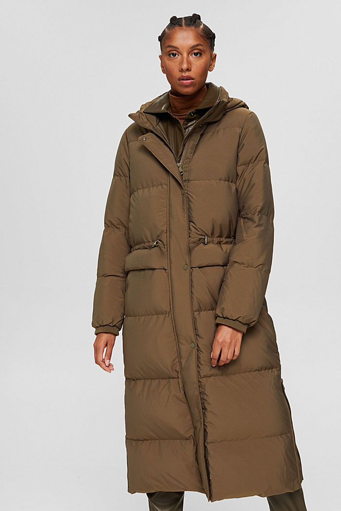 Recycled: quilted coat with down, DARK KHAKI, detail image number 0