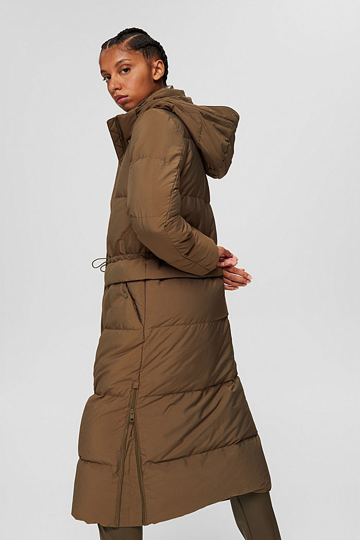Recycled: quilted coat with down, DARK KHAKI, detail image number 3