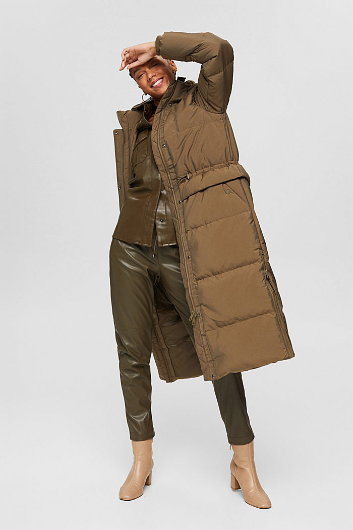 Recycled: quilted coat with down, DARK KHAKI, detail image number 1