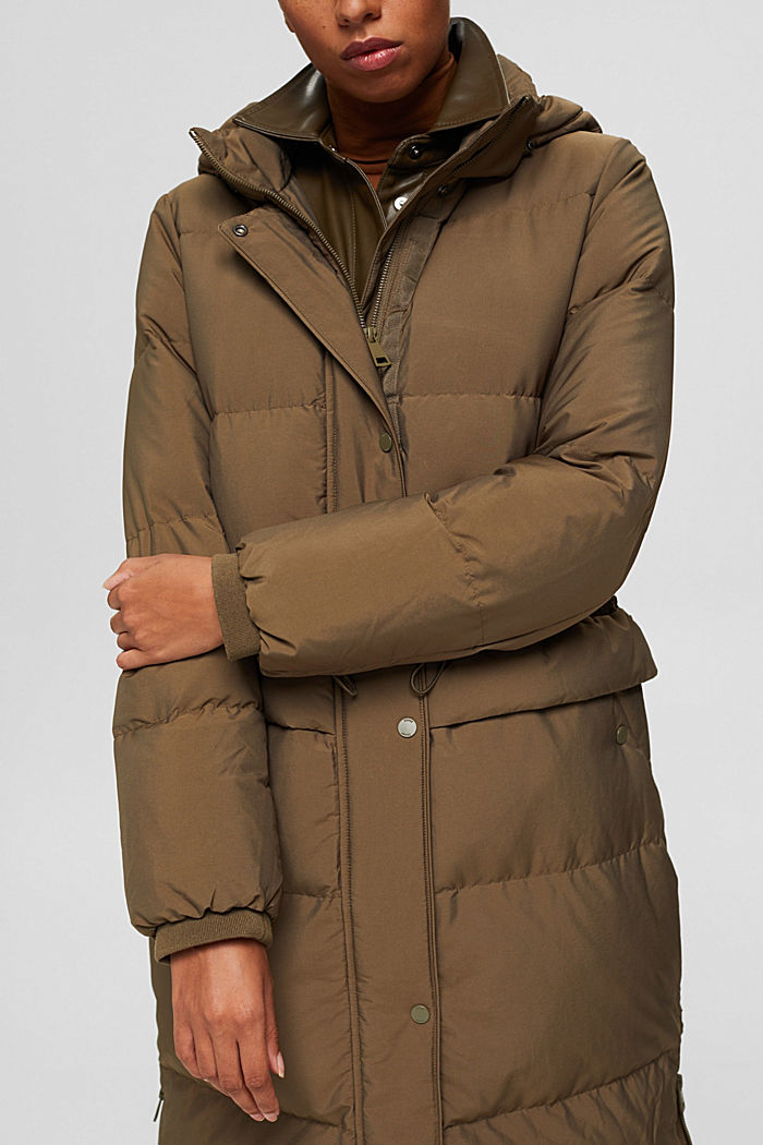 Recycled: quilted coat with down, DARK KHAKI, detail image number 2
