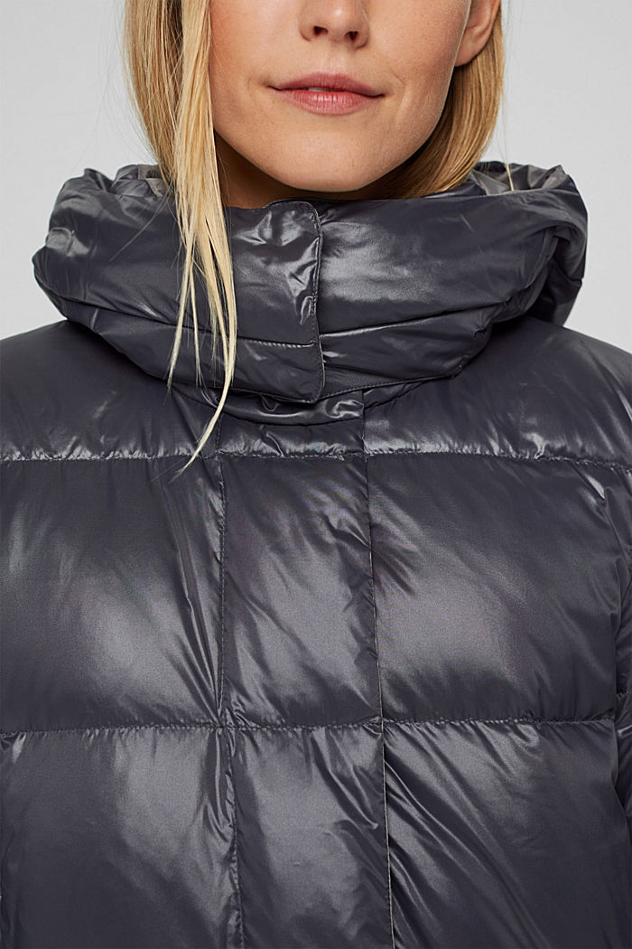 Glossy quilted coat with recycled down, ANTHRACITE, detail image number 2