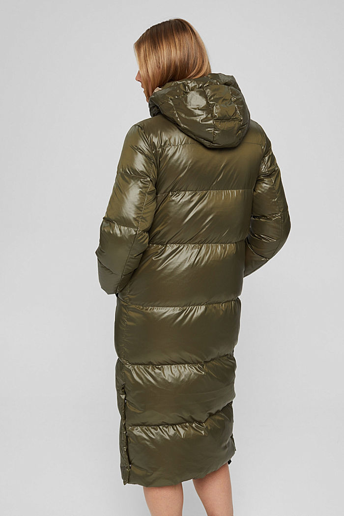 Glossy quilted coat with recycled down, DARK KHAKI, detail image number 3