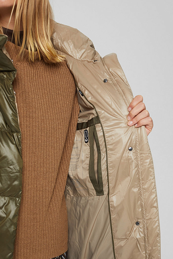 Glossy quilted coat with recycled down, DARK KHAKI, detail image number 6