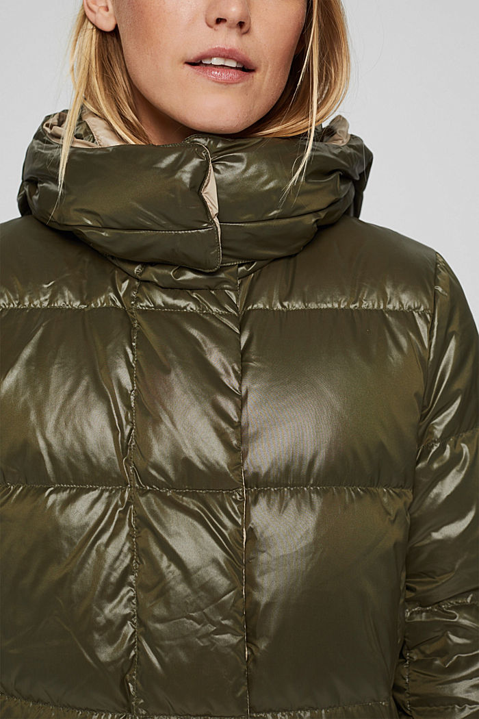 Glossy quilted coat with recycled down, DARK KHAKI, detail image number 2