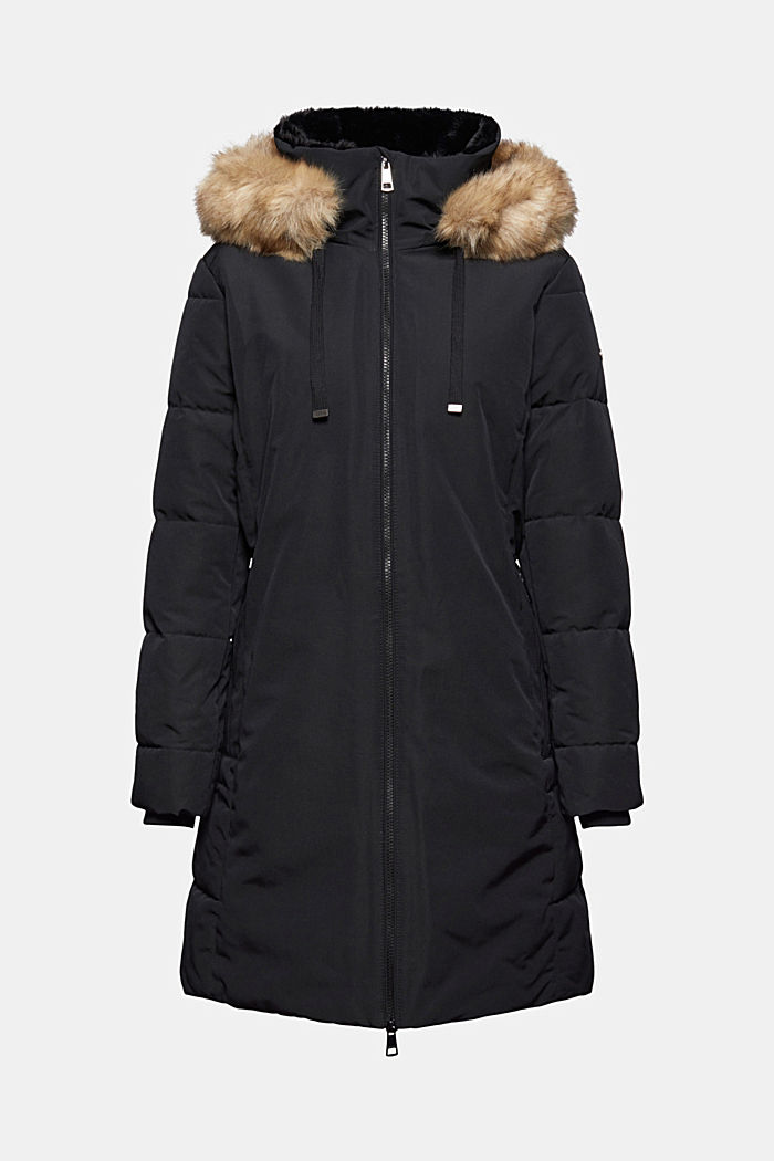 Water-resistant parka with faux fur, BLACK, detail image number 7