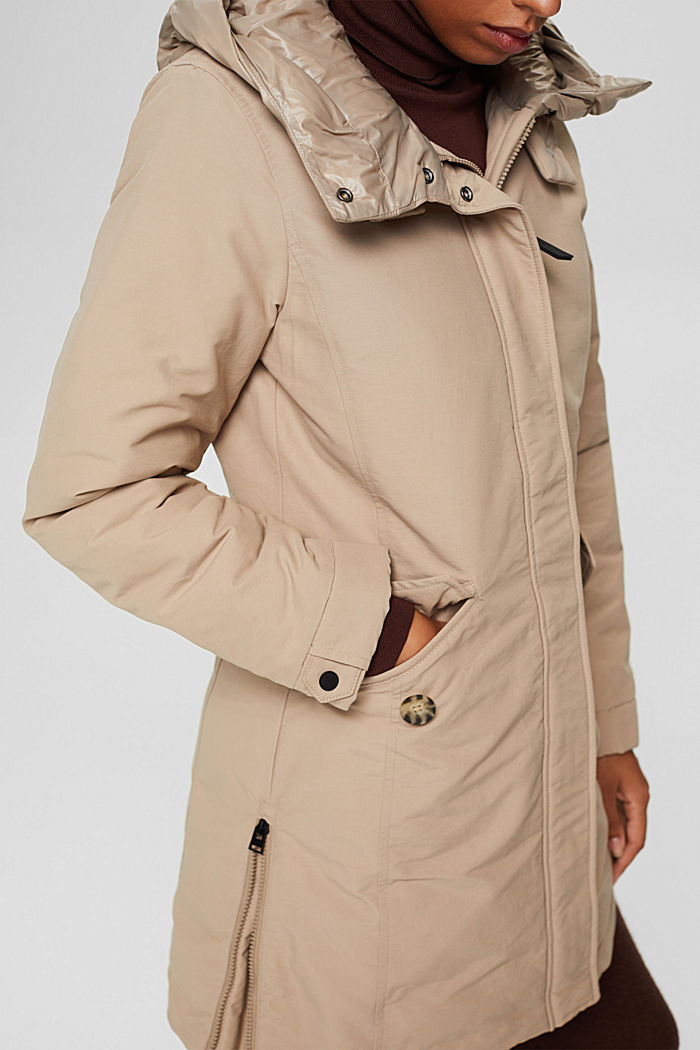 Parka in blended organic cotton with recycled down, LIGHT TAUPE, detail image number 2