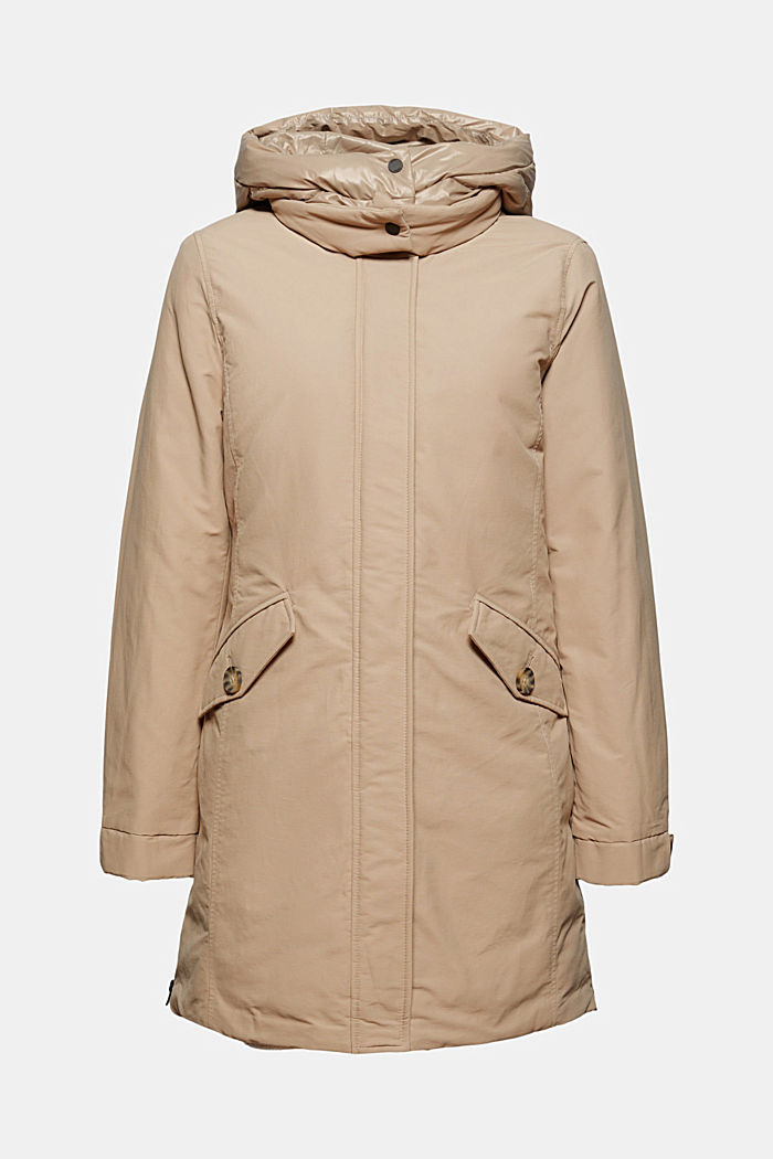 Parka in blended organic cotton with recycled down, LIGHT TAUPE, overview