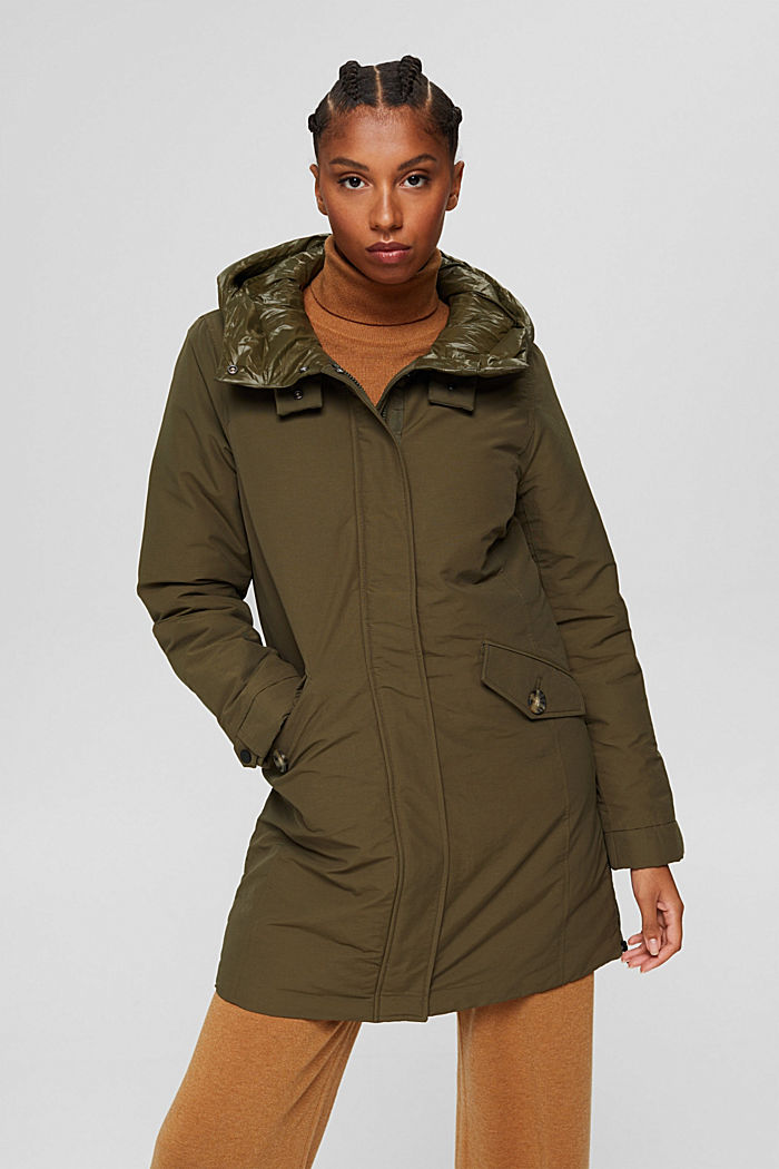 Parka in blended organic cotton with recycled down, DARK KHAKI, detail image number 0