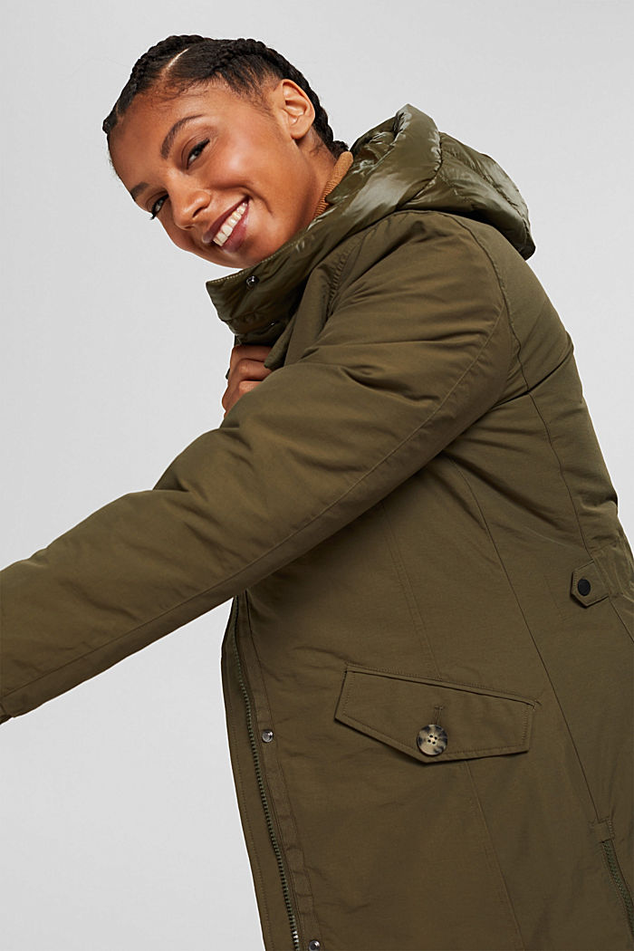 Parka in blended organic cotton with recycled down, DARK KHAKI, detail image number 5