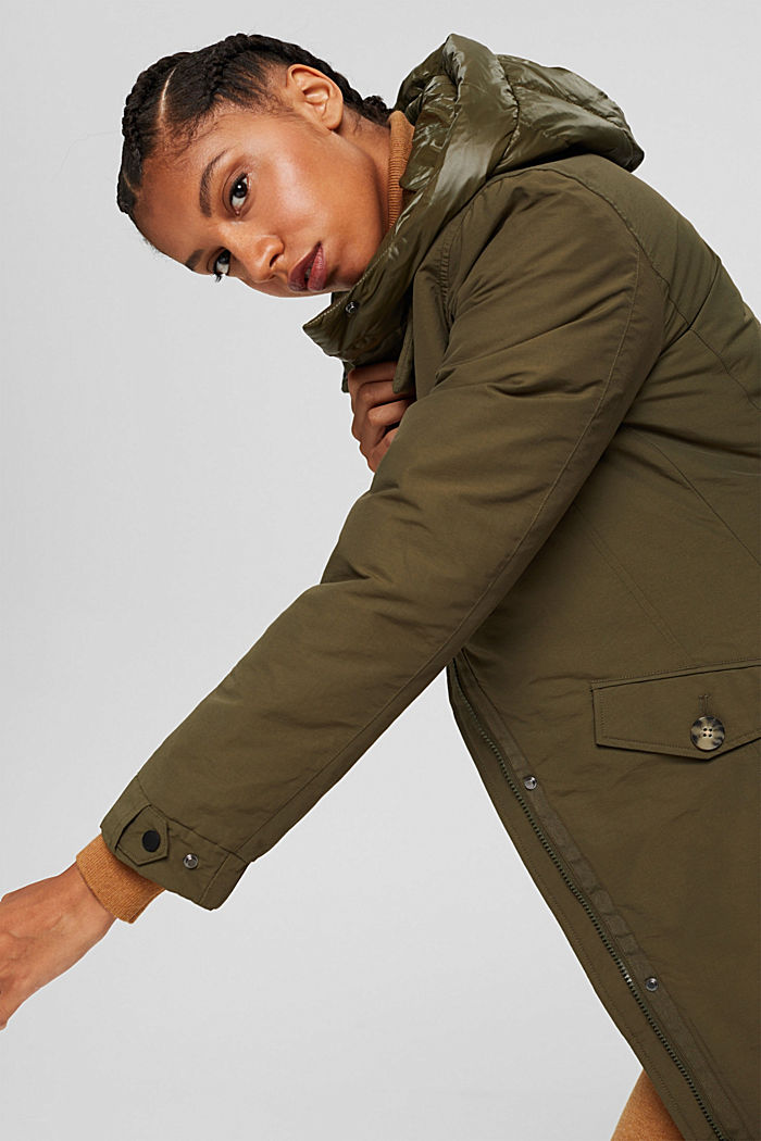 Parka in blended organic cotton with recycled down, DARK KHAKI, detail image number 6
