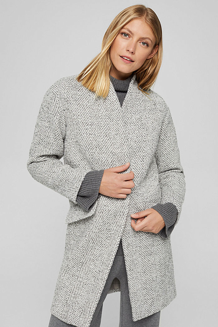 Con lana reciclada: abrigo con diseño de espiga, LIGHT GREY, overview