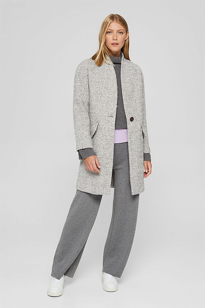 With recycled wool: coat with a herringbone texture, LIGHT GREY, detail image number 1