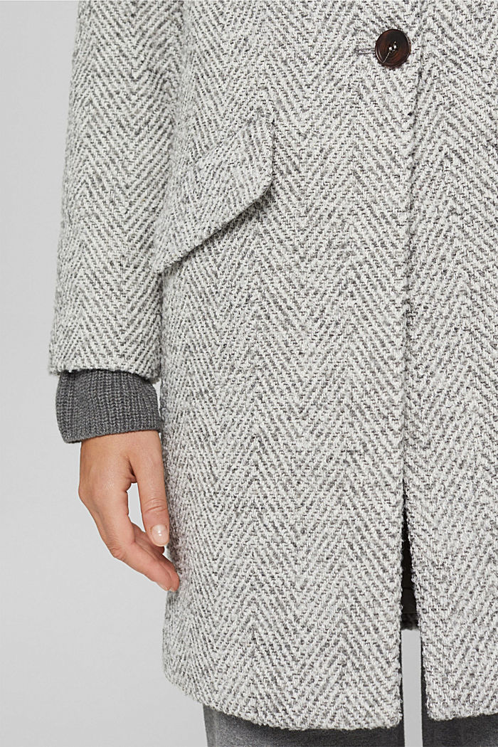 With recycled wool: coat with a herringbone texture, LIGHT GREY, detail image number 2