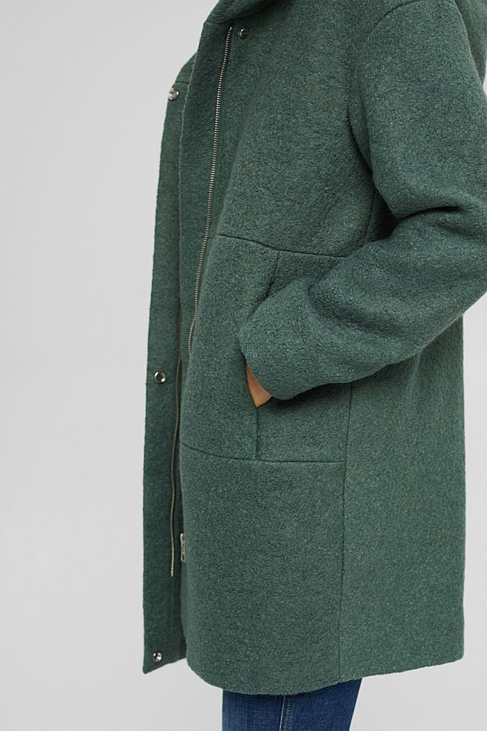 en laine mélangée foulée : le manteau à capuche, TEAL BLUE, detail image number 2