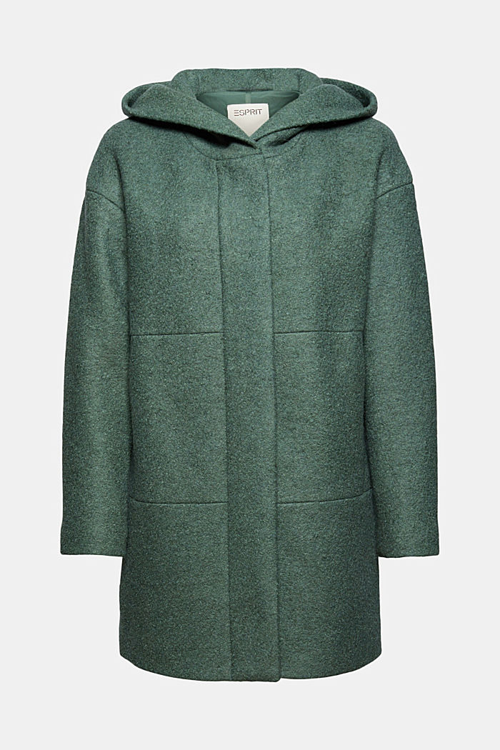 en laine mélangée foulée : le manteau à capuche, TEAL BLUE, overview