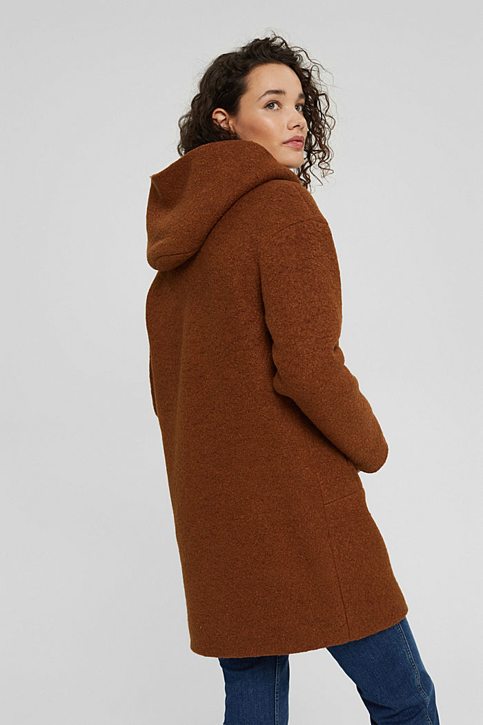 Made of a milled wool blend: hooded coat, TOFFEE, detail image number 3