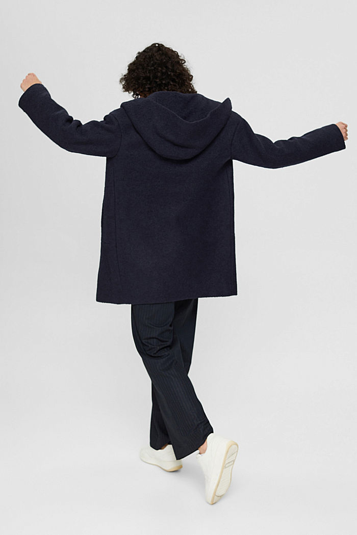 Made of blended wool: hooded bouclé jacket, NAVY, detail image number 3