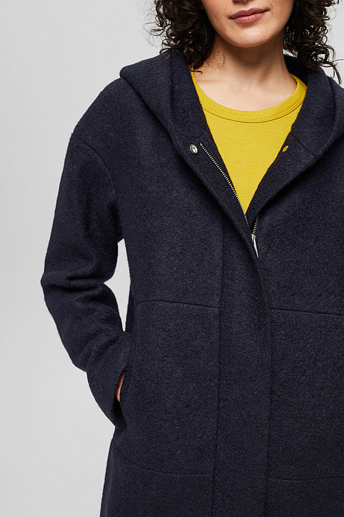 Made of blended wool: hooded bouclé jacket, NAVY, detail image number 2