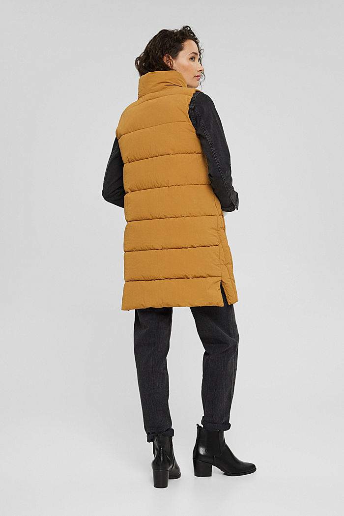 Recycled: long quilted body warmer with a crinkle texture, CAMEL, detail image number 3