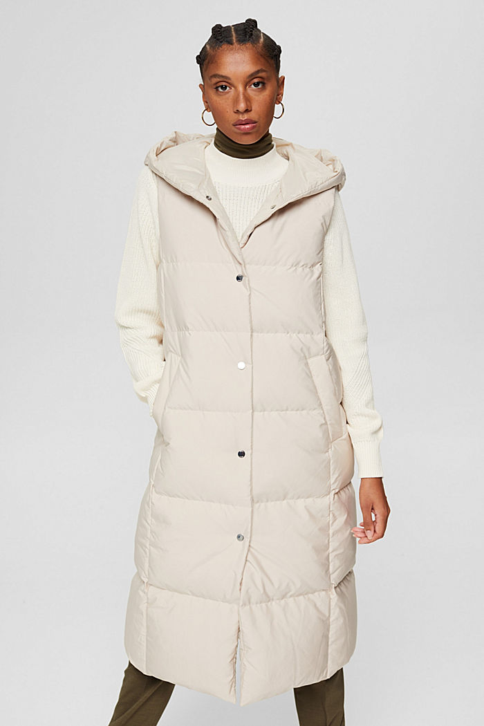 Reversible quilted body warmer with recycled down filling, CREAM BEIGE, detail image number 0