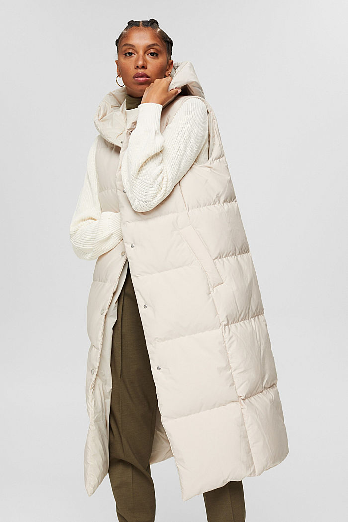 Reversible quilted body warmer with recycled down filling, CREAM BEIGE, detail image number 5