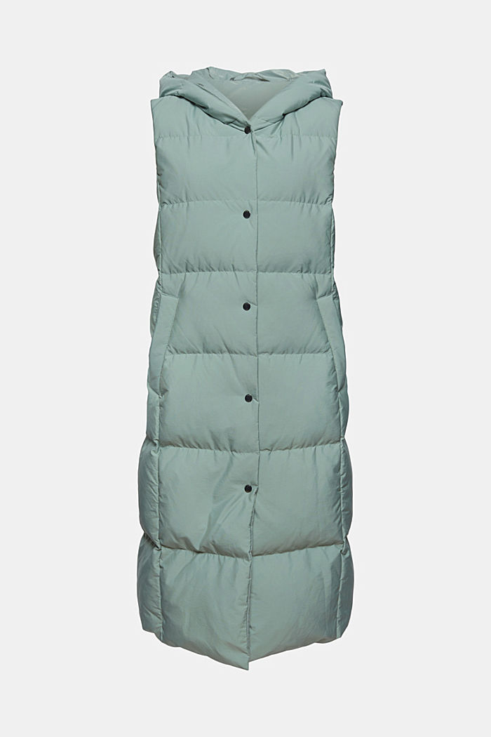Reversible quilted body warmer with recycled down filling